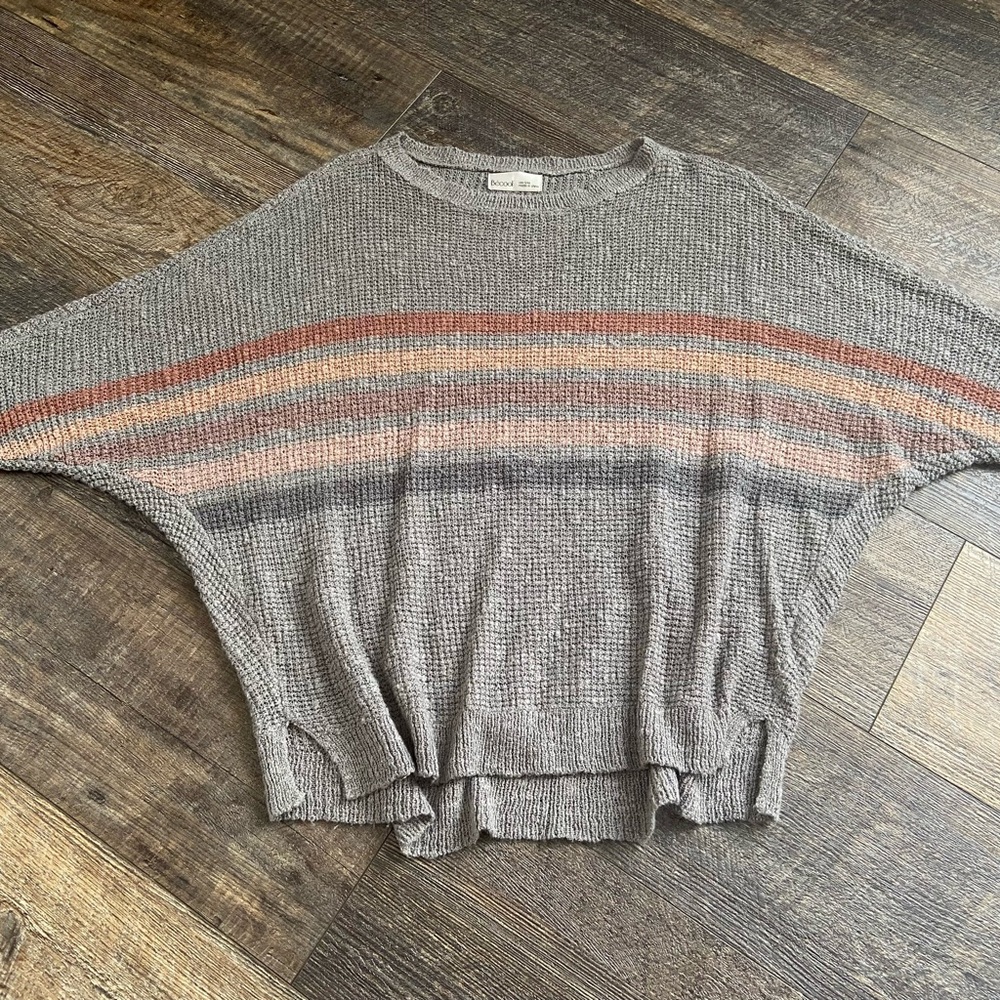 Bêcool Gray and Brown Crew Neck Sweater Relaxed Fit